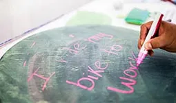 Hand writing on chalkboard